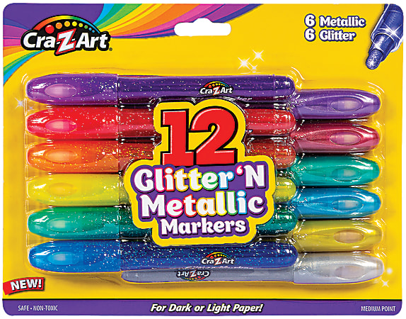 Cra Z Art Glitter N Metallic Markers Assorted Colors Pack Of 12